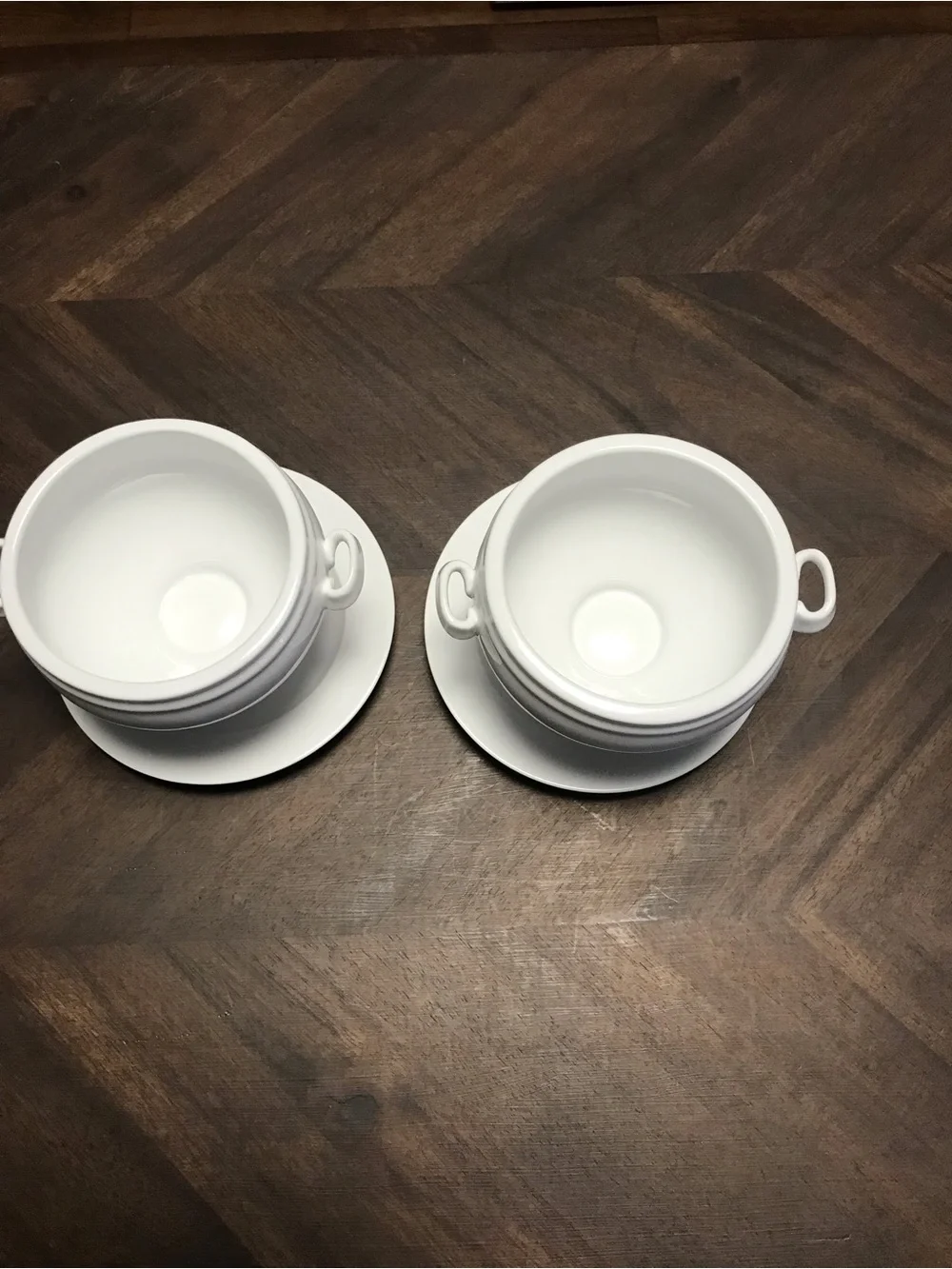 Crate & Barrel French Onion Soup Tureens with Saucers Set of Two